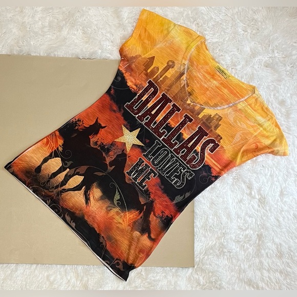 SWEET Gisele Dallas Loves Me bling horses graphic t shirt - Picture 2 of 7